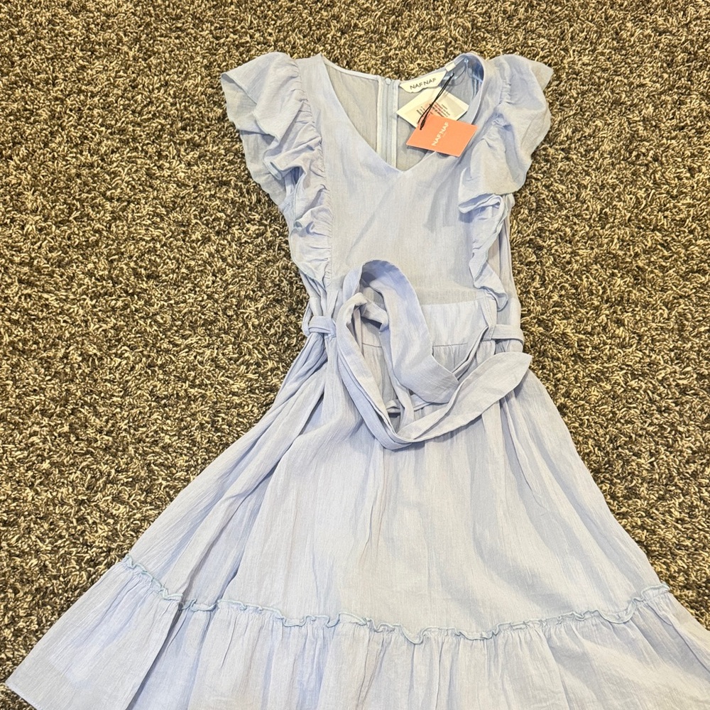 NAF NAF Light Blue Ruffle Dress
